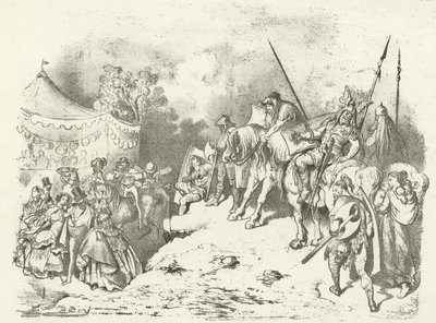 En forntida britt som överväger sina ättlingars dräkt (gravyr) av Gustave Dore