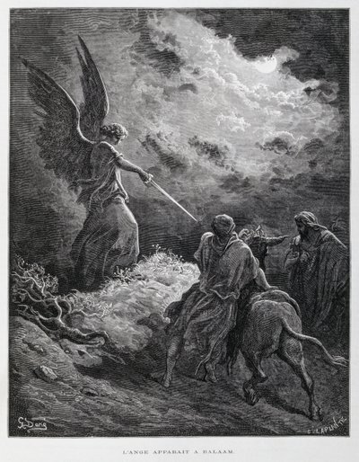 En ängel mötte Bileam med ett svärd, illustration från Dore-bibeln av Gustave Dore