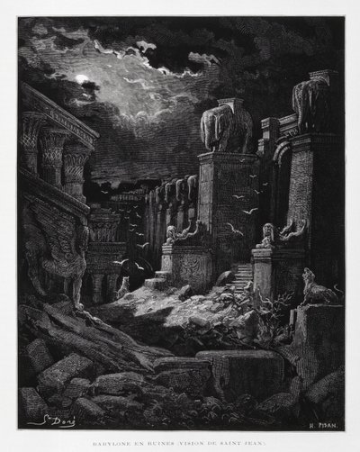 Babylon i ruiner (vision av Johannes Döparen), illustration från Dore-bibeln av Gustave Dore
