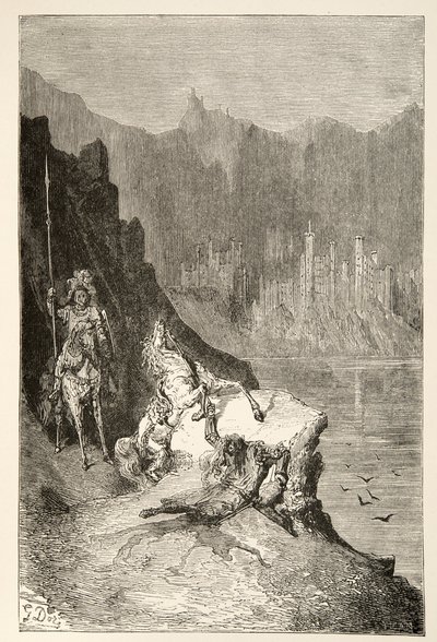 Balin Slays Sir Lanceor, från Stories of the Days of King Arthur av Charles Henry Hanson, pub.1898 av Gustave Dore