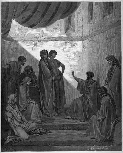 Dop av Cornelius centurion - Cornelius centurion tar emot tron på Jesus Kristus och döps av St. Peter. - Gravyr i "The Bible illustree" av Gustave Dore (1832-1883) - Gravyr från "" The Dore Bible"" av Gustave Dore