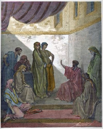 Dop av Cornelius centurion - Cornelius centurion tar emot tron på Jesus Kristus och döps av St. Peter. - Gravyr i "The Bible illustree" av Gustave Dore (1832-1883) - Gravyr från "" The Dore Bible"" av Gustave Dore