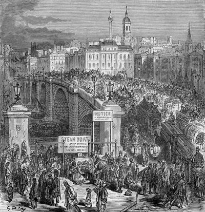Upptagen scen på London Bridge, 1872. av Gustave Dore