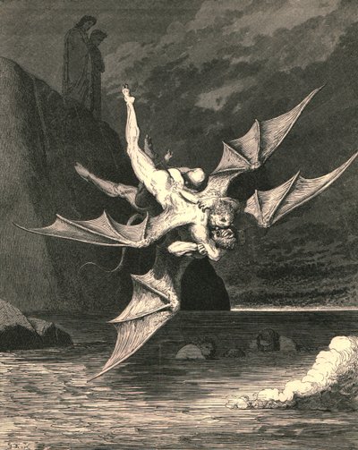 Men den andra visade sig vara en hök...och i den kokande sjön föll båda, c1890. av Gustave Dore