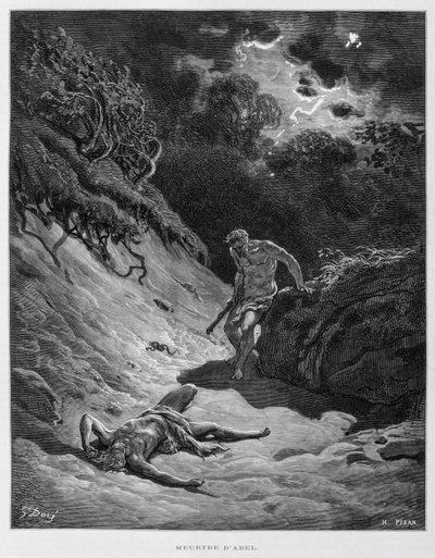 Kain dödar sin bror Abel, illustration från Dore-bibeln av Gustave Dore