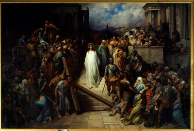 Kristus lämnar prästen. Efter att ha blivit fördömd av folket började Jesus Kristus börja korsvägen. Målning av Gustave Dore (1832-1883) av Gustave Dore
