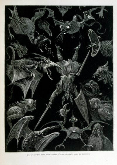 Croque-Mitaine; 1863 illustration, av Gustave Dore (1832 – 1883); Fransk konstnär, grafiker, illustratör. Croque-Mitaine (The bogeyman) en elak karaktär som presenteras för barn för att skrämma dem och på så sätt göra dem klokare. av Gustave Dore