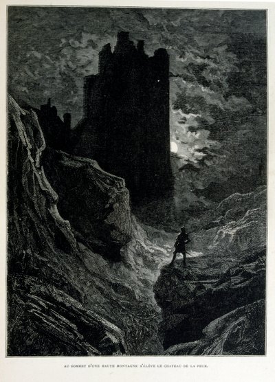 Croque-Mitaine; 1863 illustration, av Gustave Dore (1832 – 1883); Fransk konstnär, grafiker, illustratör. Croque-Mitaine (The bogeyman) en elak karaktär som presenteras för barn för att skrämma dem och på så sätt göra dem klokare. av Gustave Dore