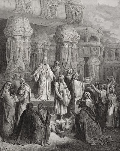 Cyrus återställer templets kärl, illustration från Dores 