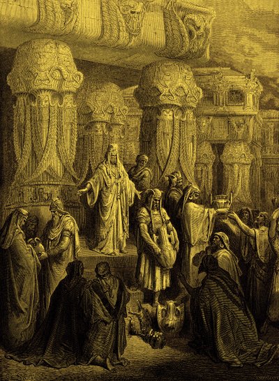 Cyrus återställer kärlen till templet. - Bibeln av Gustave Dore