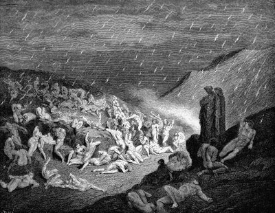 Dante och Vergilius ser ner på själar i plåga i infernot, 1863 av Gustave Dore
