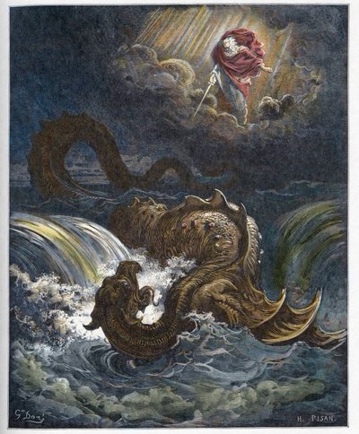 Förstörelse av Leviathan - Förstörelsen av Leviatan, Gamla testamentets marina monster - gravering i "" The Bible illustree"" av Gustave Dore (1832-1883) - Gravyr från "" The Dore Bible"" av Gustave Dore