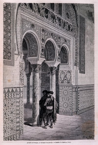 Detalj av arkaden i Alcazar i Sevilla - av Doré, i "" Tour du Monde", 2:a sem. 1866. av Gustave Dore