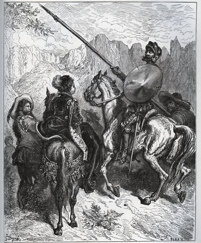 Don Quijote accepterar uppdraget som Dorothe-Princess of Micomicon föreslagit - från "Don Quixote de la Mancha" av Miguel Cervantes av Gustave Dore