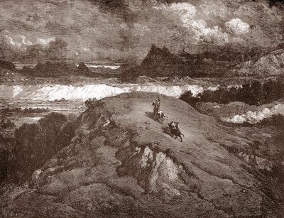 Don Quijote och sancho Panza närmar sig Sierra Morena Gravyr av Gustave Dore (1832-1883) för "L