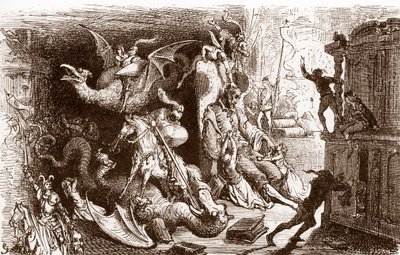 Don Quijote tänker på ingenting annat än riddargärningar Gravyr av Gustave Dore (1832-1883) för "L