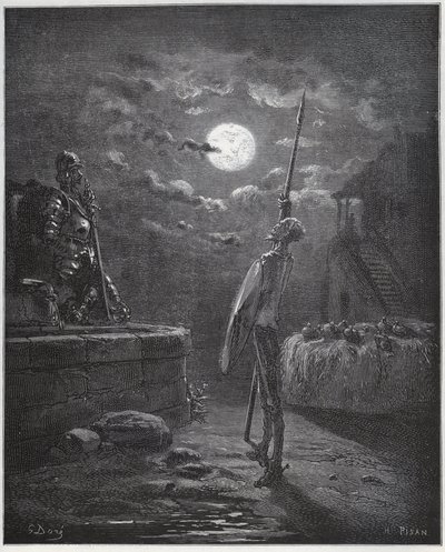 Don Quijote vakar över sina armar - från "Don Quixote de la Mancha" av Miguel Cervantes av Gustave Dore