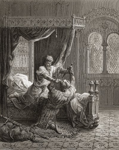 Edward I (1239-1307) av England dödar hans skulle bli mördare i juni 1272, illustration från 