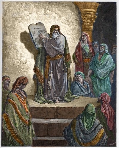 Ezra den skriftlärde läser lagen för folket - - gravyr i "The Bible illustree" av Gustave Dore (1832-1883) - Gravyr från "" The Dore Bible"" av Gustave Dore