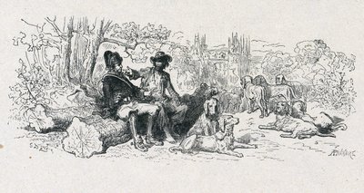 Fabeln om La Fontaine "" Vargen och hunden "" av Gustave Dore