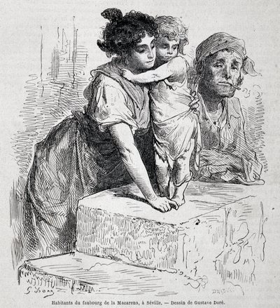 Familj till förorten Macarena i Sevilla - dess. av Gustave Doré, i "" Le Tour du monde", 2:a veckan 1865. av Gustave Dore