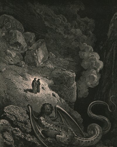 Genast dök den där avskyvärda bilden av bedrägeri upp, c1890. av Gustave Dore