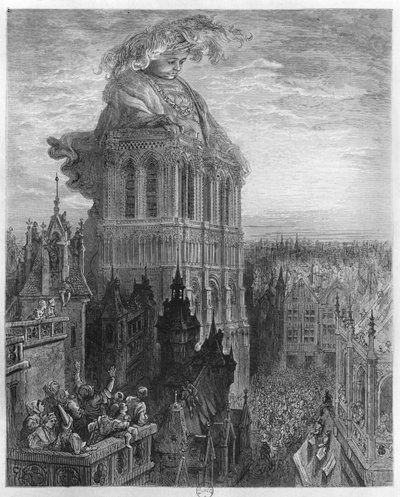 Gargantua på tornen i Notre-Dame i Paris, illustration från 
