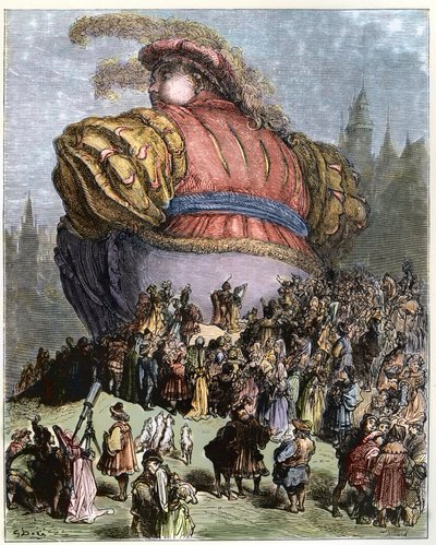 Gargantua besöker Paris - Folket i Paris förundras över Gargantua - illustration från "Gargantua och Pantagruel", av Francois Rabelais - gravyr av Gustave Dore (1832-1883) av Gustave Dore