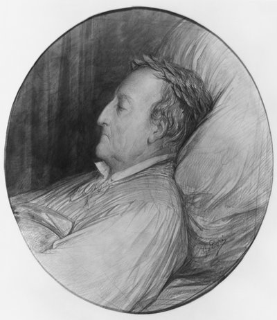 Gioacchino Rossini på sin dödsbädd, 1868 (kol och gouache-höjdpunkter på papper) av Gustave Dore