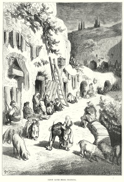 Gipsy-grottorna nära Granada (gravyr) av Gustave Dore