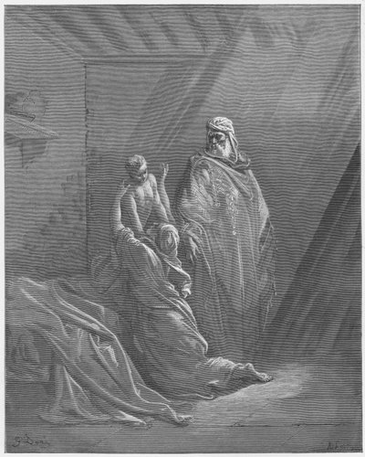 Gustave Dore Bibeln: Elia uppfostrar sonen till änkan i Sarfat av Gustave Dore