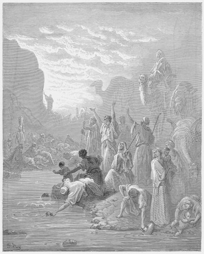 Gustave Dore Bibeln: Moses slår på klippan i Horeb av Gustave Dore