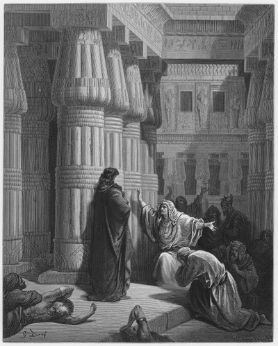 Gustave Dore Bibeln: Egyptierna uppmanar Moses att lämna av Gustave Dore