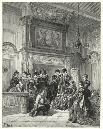 Gustave Dores Don Quijote: "På hertiginnans begäran berättade han mycket troget hela passagen av den sena låtsades förtrollning" (gravyr) av Gustave Dore
