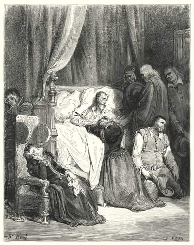 Gustave Dores Don Quijote: Don Quijotes död (gravyr) av Gustave Dore