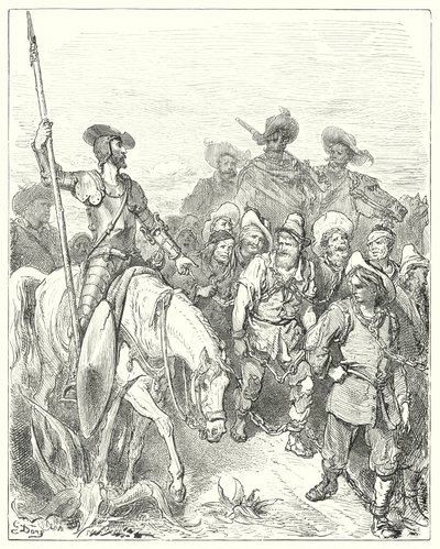 Gustave Dores Don Quijote: "Don Quijote frågade den förste för vilka brott han var under dessa eländiga omständigheter" (gravyr) av Gustave Dore