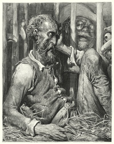 Gustave Dores Don Quijote: "Don Quijote var inte så mycket förvånad över sin förtrollning som över sättet" (gravyr) av Gustave Dore