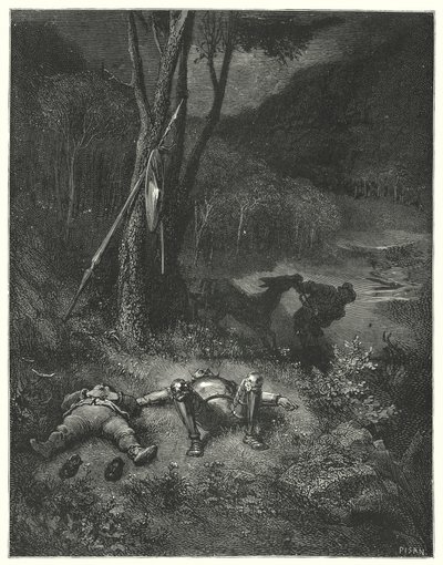 Gustave Dores Don Quijote: "Gines, som var främling för både tacksamhet och mänsklighet, bestämde sig för att åka iväg med Sanchos rumpa" (gravyr) av Gustave Dore