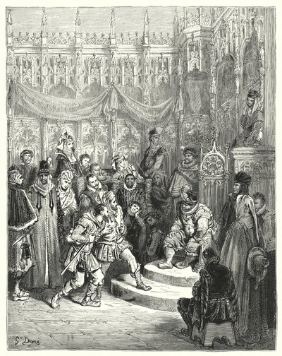 Gustave Dores Don Quijote: "Guvernör Sancho Panza administrerar rättvisa" (gravyr) av Gustave Dore