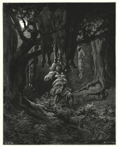 Gustave Dores Don Quijote: "Han ropade till Don Quijote om hjälp" (gravyr) av Gustave Dore