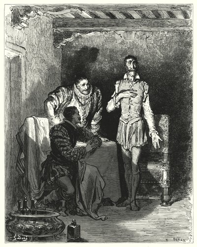 Gustave Dores Don Quijote: "Han berättade för herrarna hela historien om att hon blev förtrollad" (gravyr) av Gustave Dore