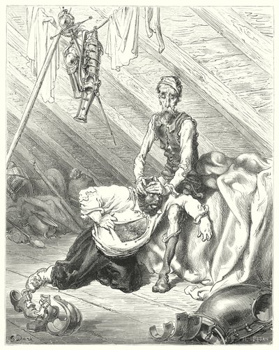 Gustave Dores Don Quijote: "Han trodde verkligen att hans sista stund var kommen" (gravyr) av Gustave Dore
