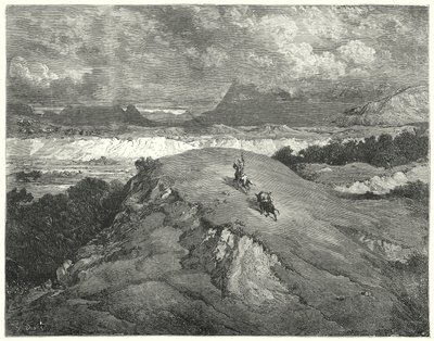 Gustave Dores Don Quijote: "Det var natten innan våra två resenärer kom till bergets ökenaste del" (gravyr) av Gustave Dore