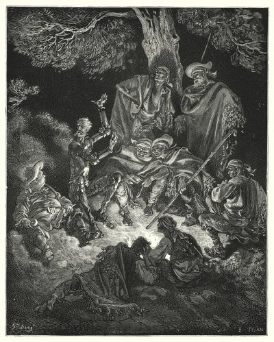 Gustave Dores Don Quijote: "Åh, lycklig ålder", ropade han, "som våra första föräldrar kallade guldåldern!" (gravyr) av Gustave Dore