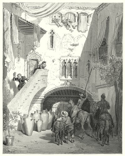 Gustave Dores Don Quijote: "Åh, ni Tobosiska urnor! som väcker i mitt sinne tankarna på det ljuva löftet om mina mest bittra sorger!" (gravyr) av Gustave Dore