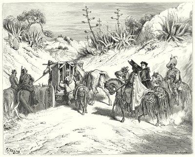 Gustave Dores Don Quijote: "Kuraten var mycket uppmärksam och trodde att han var en man med ett sunt omdöme" (gravyr) av Gustave Dore