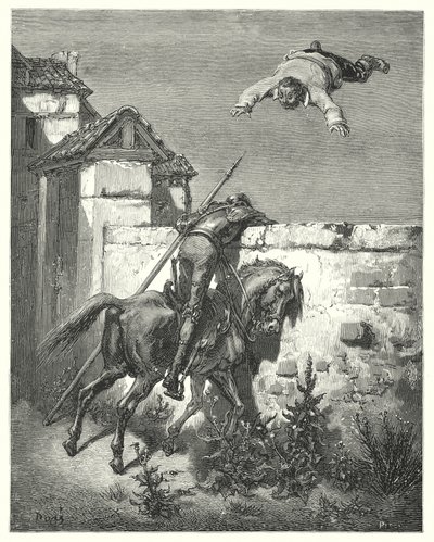 Gustave Dores Don Quijote: "Ju mer han stormade, desto mer slängde och skrattade de" (gravyr) av Gustave Dore