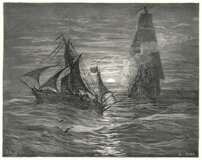 Gustave Dores Don Quijote: "De var under vinden och sköt två vapen mot oss" (gravyr) av Gustave Dore