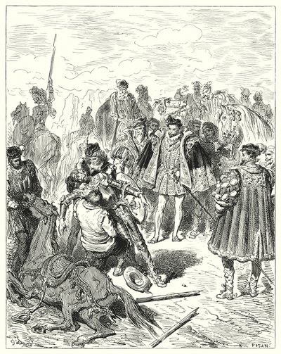 Gustave Dores Don Quijote: "De fann honom blek och kallsvettig" (gravyr) av Gustave Dore