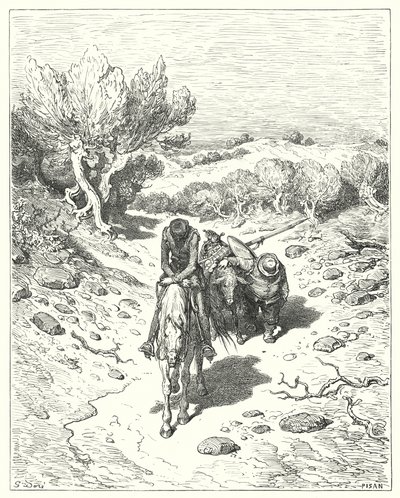 Gustave Dores Don Quijote: "De passerade den dagen, och fyra till efter det, i en sådan sorts diskurs" (gravyr) av Gustave Dore